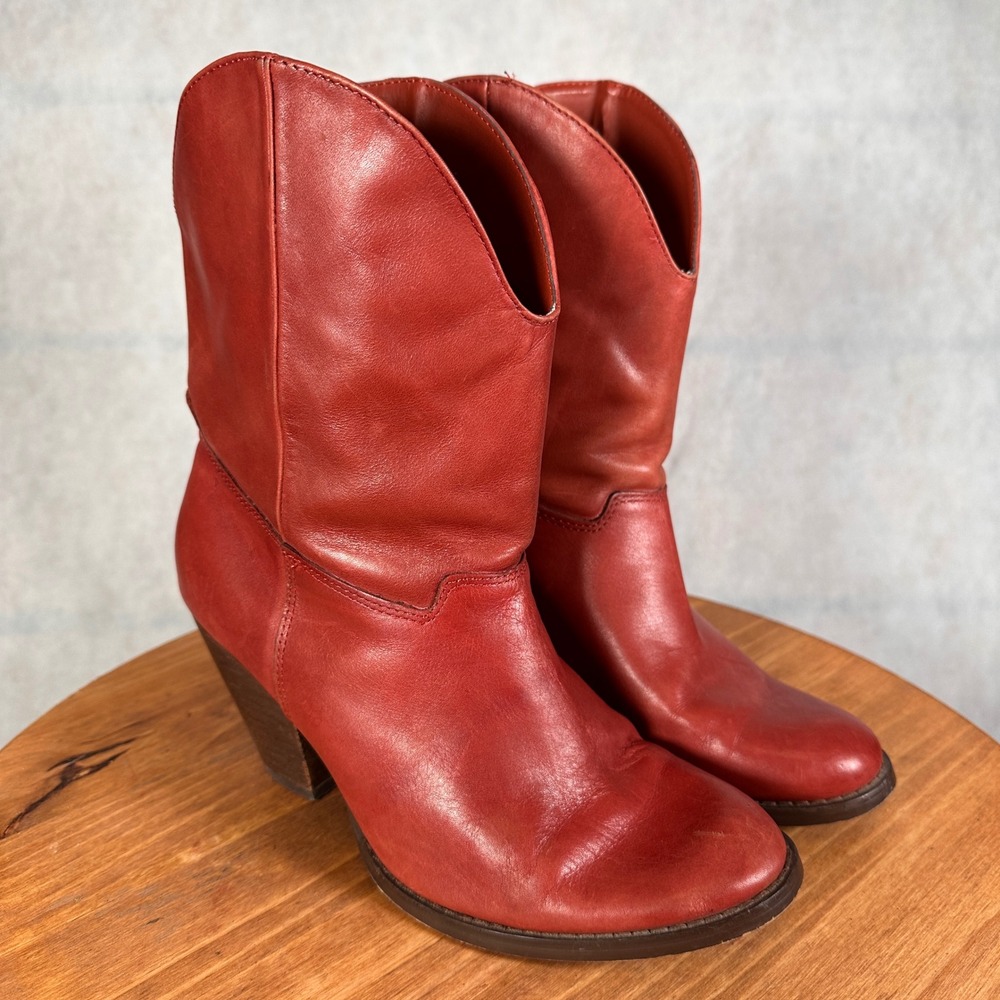 Franco Fortini McKinley2 Booties Womens 8 Red Leather Good Western Block Heel - Picture 4 of 14